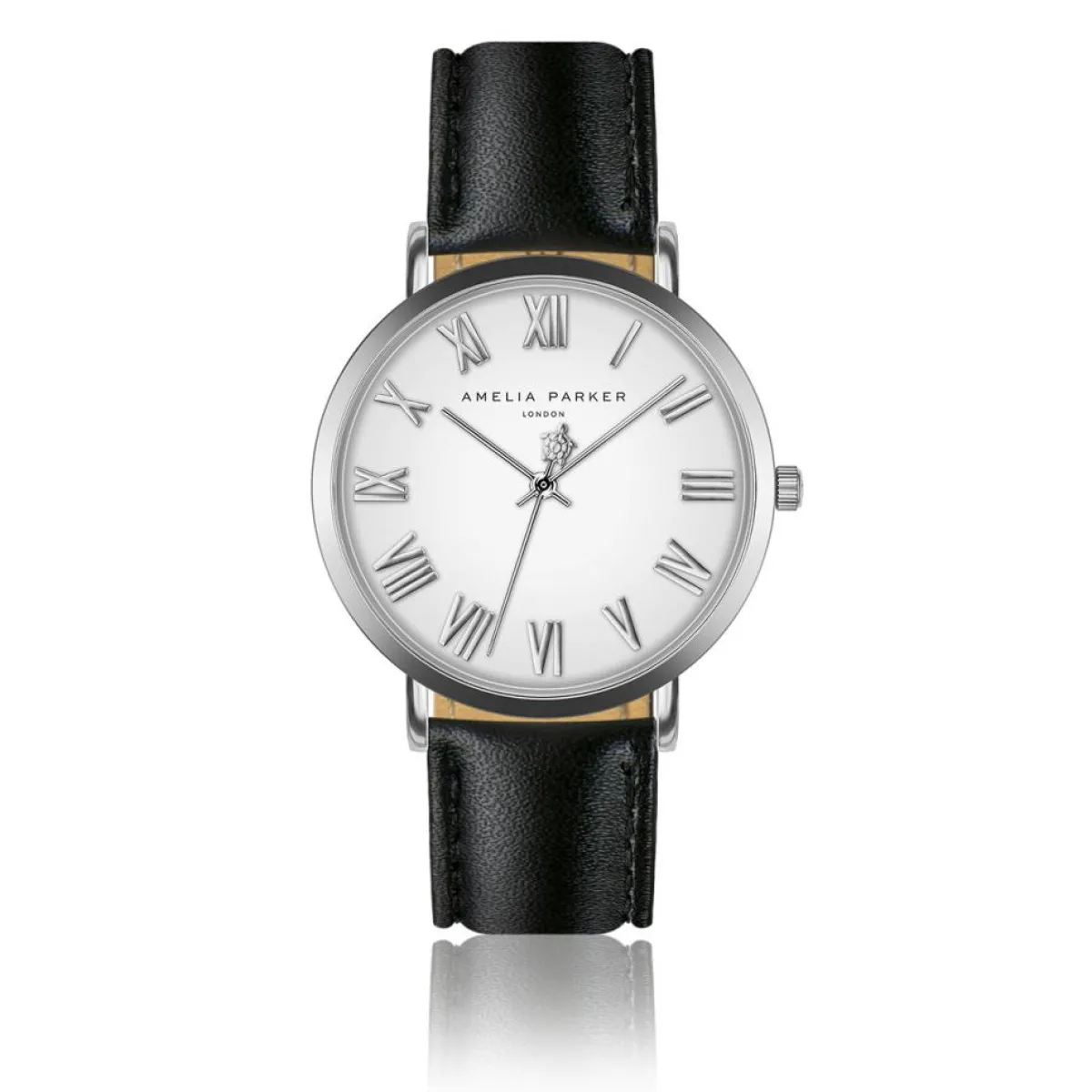 Amelia Parker Montres|Montre Femme Grand Blanc en Cuir noire