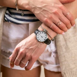 Amelia Parker Montres|Montre Femme Grand Blanc en Cuir noire