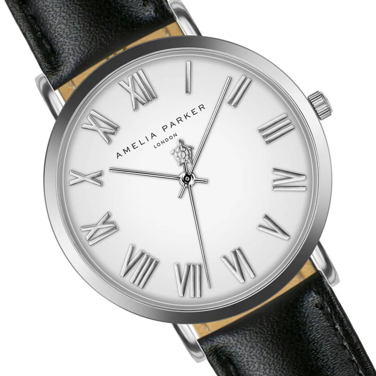 Amelia Parker Montres|Montre Femme Grand Blanc en Cuir noire