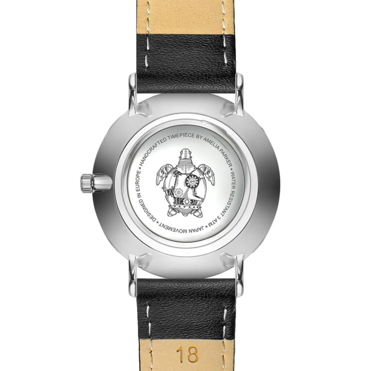 Amelia Parker Montres|Montre Femme Grand Blanc en Cuir noire