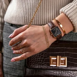 Amelia Parker Montres|Montre Femme Night Plaza en Cuir marron