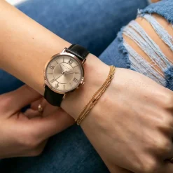 Amelia Parker Montres|Montre Femme Petite Rose en Cuir noire