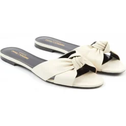 Saint Laurent Sandales Plates|Mules en Cuir écrues
