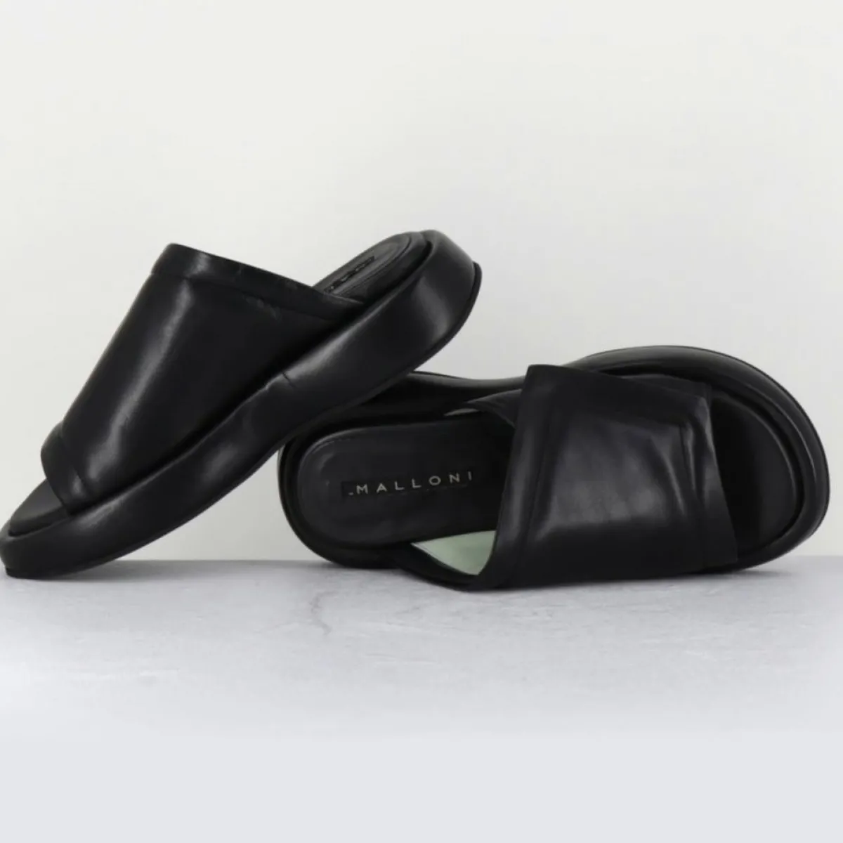 Malloni Sandales À Talons|Mules en Cuir Rombo noires