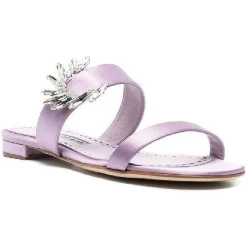 Manolo Blahnik Sandales Plates|Mules en Satin Chivela lilas