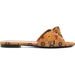 Saint Laurent Sandales Plates|Mules en Velours de Cuir Bianca marron