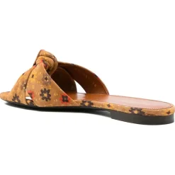 Saint Laurent Sandales Plates|Mules en Velours de Cuir Bianca marron