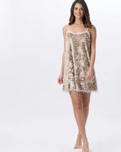 Le Chat Lingerie, Nuit|Nuisette en velours Platine dorée