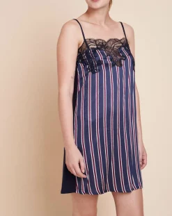 Le Chat Lingerie, Nuit|Nuisette Valentin à rayures marine/violet
