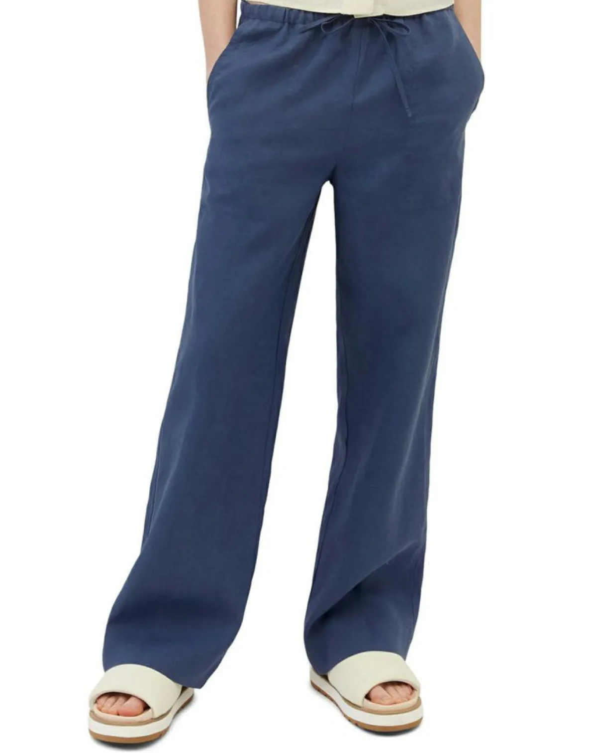 Marc O'Polo Pantalons|Pantalon 100% Lin Elastique Lin bleu moyen