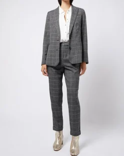 Esprit Pantalons|Pantalon carotte Prince de Galles lurex gris