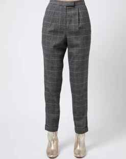 Esprit Pantalons|Pantalon carotte Prince de Galles lurex gris