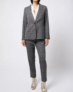 Esprit Pantalons|Pantalon carotte Prince de Galles lurex gris