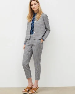 Caroll Pantalons|Pantalon de tailleur en Laine mélangée Danny à chevrons bleu marine