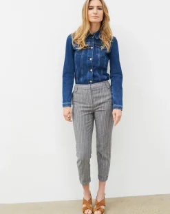 Caroll Pantalons|Pantalon de tailleur en Laine mélangée Danny à chevrons bleu marine