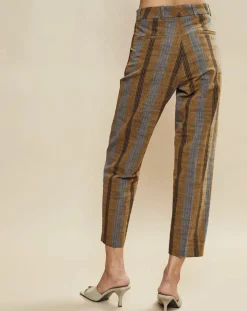 Chloé Stora Pantalons|Pantalon en Coton & Lin rayé Pavel marron