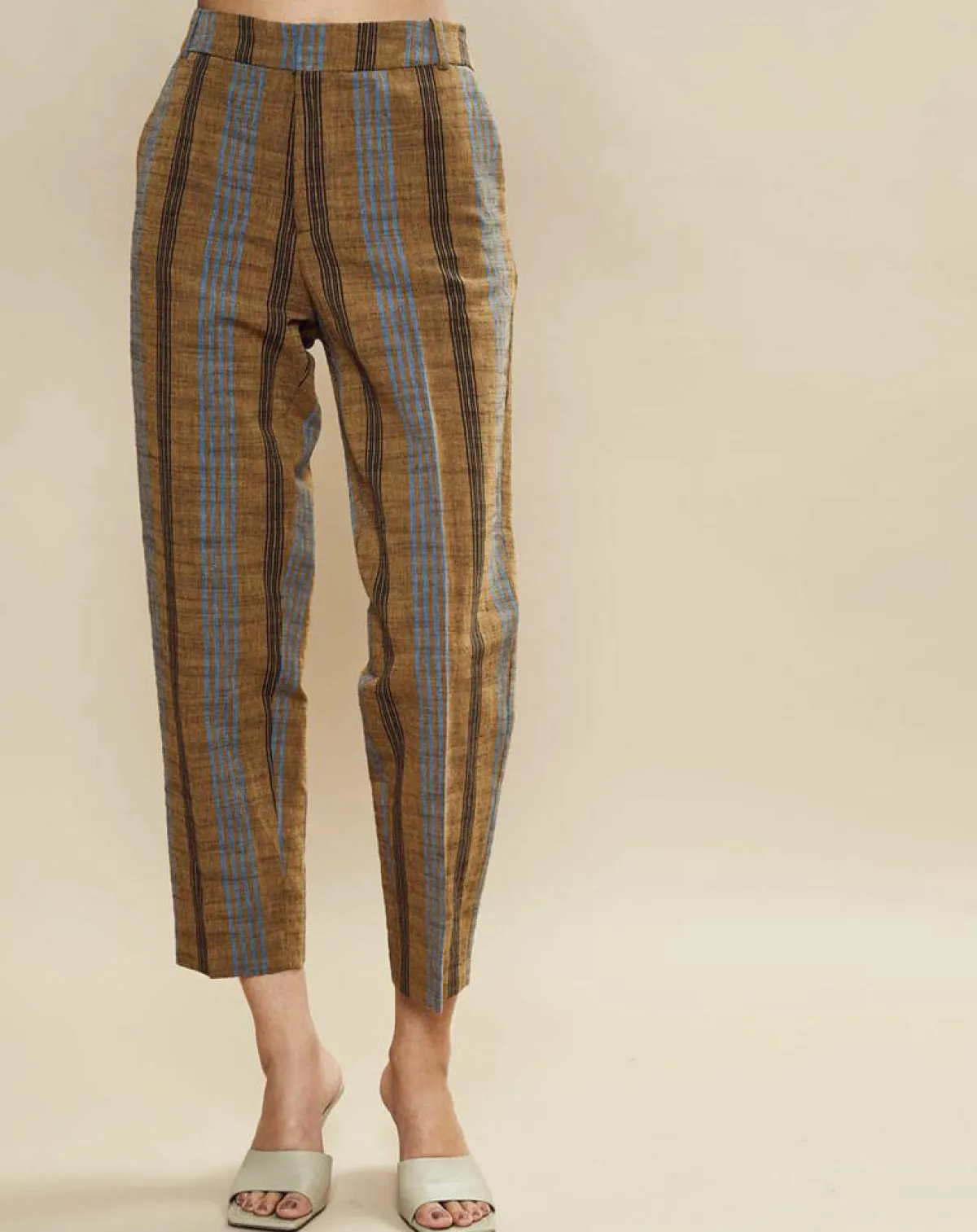 Chloé Stora Pantalons|Pantalon en Coton & Lin rayé Pavel marron