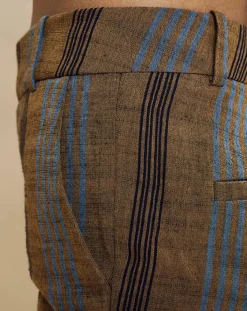 Chloé Stora Pantalons|Pantalon en Coton & Lin rayé Pavel marron