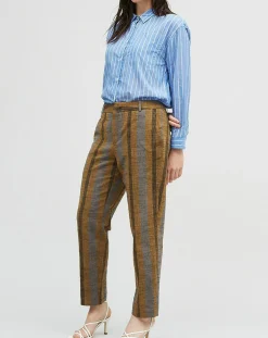 Chloé Stora Pantalons|Pantalon en Coton & Lin rayé Pavel marron