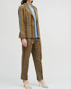 Chloé Stora Pantalons|Pantalon en Coton & Lin rayé Pavel marron