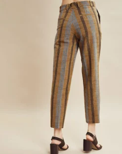 Chloé Stora Pantalons|Pantalon en Coton & Lin rayé Pavel marron