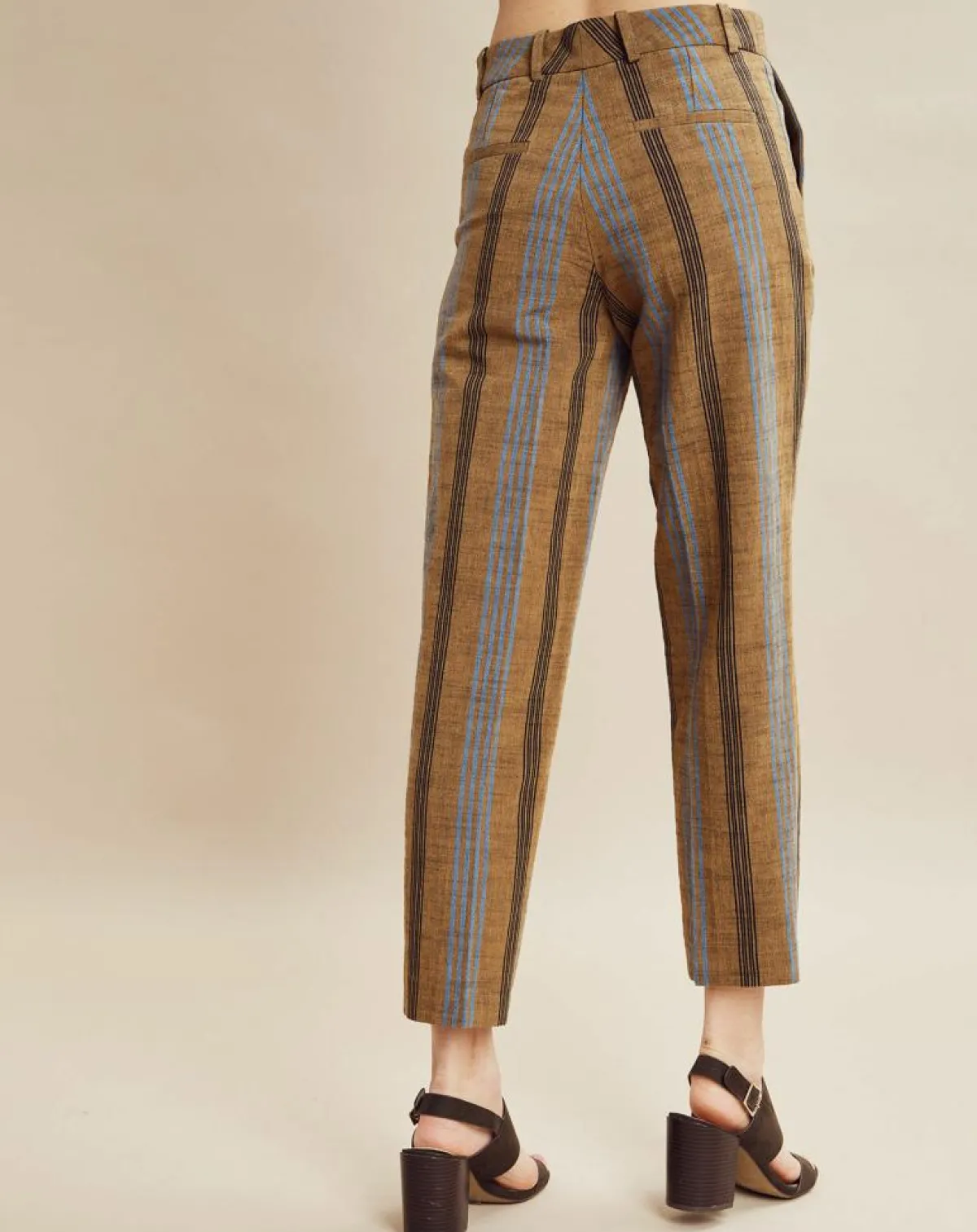 Chloé Stora Pantalons|Pantalon en Coton & Lin rayé Pavel marron