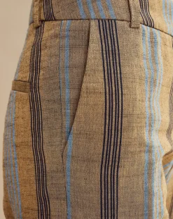Chloé Stora Pantalons|Pantalon en Coton & Lin rayé Pavel marron