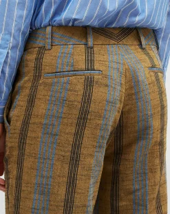 Chloé Stora Pantalons|Pantalon en Coton & Lin rayé Pavel marron