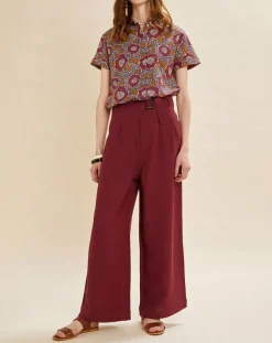 Chloé Stora Pantalons|Pantalon en Lin mélangé Raby bordeaux
