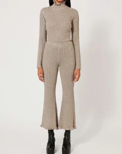 Manoush Pantalons|Pantalon en maille Côte Lurex argenté