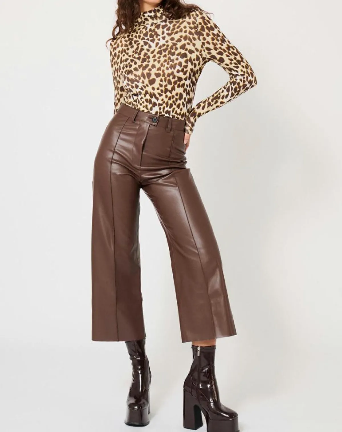 Manoush Pantalons|Pantalon en simili Mamie marron