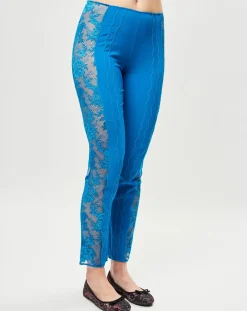 La Perla Pantalons|Pantalon en Soie mélangée Desert Rose bleu canard