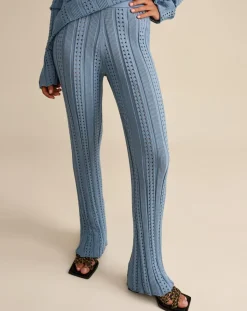 Bellerose Pantalons|Pantalon en Tricot côtelé ajouré Gony gris bleuté