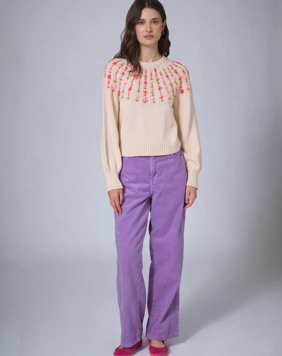 Manoush Pantalons|Pantalon en Velours côtelé Baggy parme