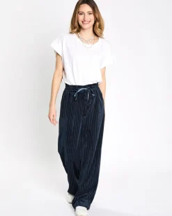 Esprit Pantalons|Pantalon en Velours fluide rib bleu marine
