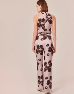 Tara Jarmon Pantalons|Pantalon imprimé fleuri en satin parme