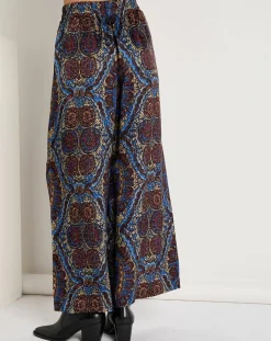 See u Soon Pantalons|Pantalon Julia satiné imprimé bordeaux/bleu