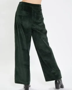 Marc O'Polo Pantalons|Pantalon large en Velours côtelé à revers vert foncé