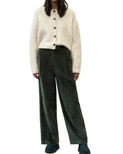 Marc O'Polo Pantalons|Pantalon large en Velours côtelé à revers vert foncé