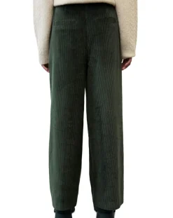 Marc O'Polo Pantalons|Pantalon large en Velours côtelé à revers vert foncé