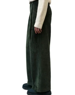 Marc O'Polo Pantalons|Pantalon large en Velours côtelé à revers vert foncé
