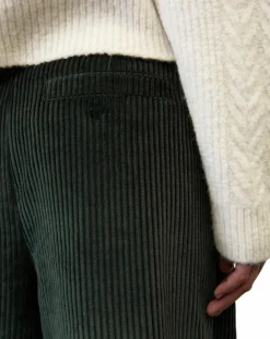 Marc O'Polo Pantalons|Pantalon large en Velours côtelé à revers vert foncé