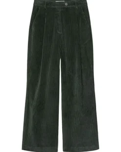 Marc O'Polo Pantalons|Pantalon large en Velours côtelé à revers vert foncé