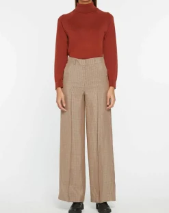 Galeries Lafayette Pantalons|Pantalon large et fluide imprimé pied-de-poule marron