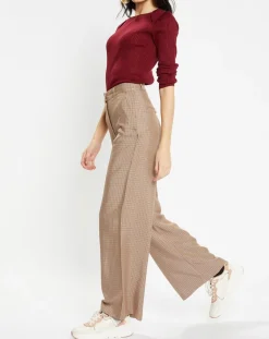 Galeries Lafayette Pantalons|Pantalon large et fluide imprimé pied-de-poule marron