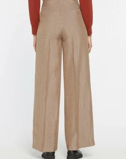 Galeries Lafayette Pantalons|Pantalon large et fluide imprimé pied-de-poule marron
