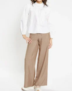 Galeries Lafayette Pantalons|Pantalon large et fluide imprimé pied-de-poule marron