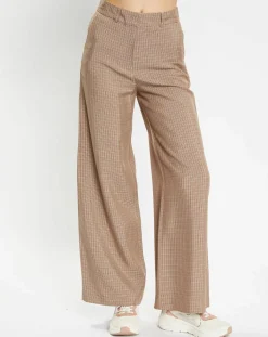 Galeries Lafayette Pantalons|Pantalon large et fluide imprimé pied-de-poule marron