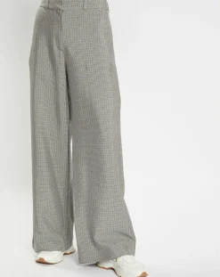 Galeries Lafayette Pantalons|Pantalon large et fluide imprimé pied-de-poule bleu