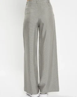 Galeries Lafayette Pantalons|Pantalon large et fluide imprimé pied-de-poule bleu